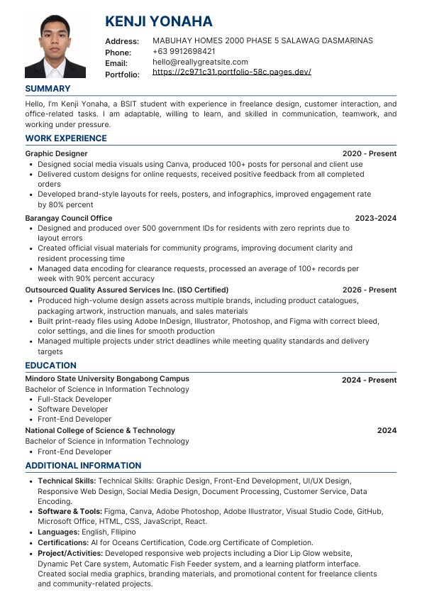 Kenji Yonaha resume page 2 preview